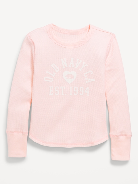 Long-Sleeve Logo Graphic Thermal-Knit T-Shirt for Girls - Pinkapedia