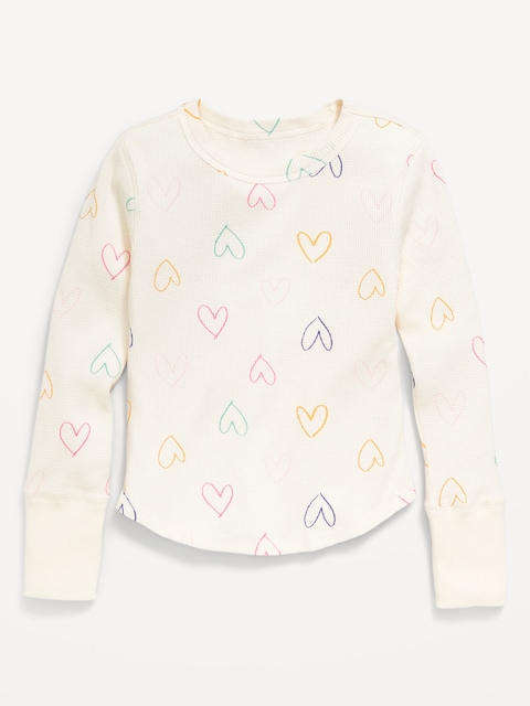 Printed Long-Sleeve Thermal-Knit T-Shirt for Girls - Cream Heart