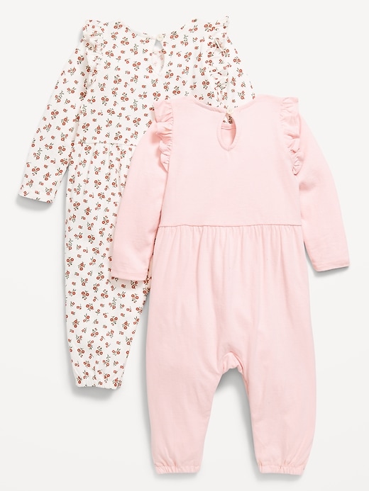 Image number 2 showing, Printed Long-Sleeve Ruffle-Trim One-Piece 2-Pack for Baby