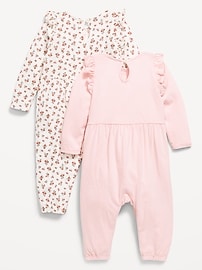 Image number 2 showing, Printed Long-Sleeve Ruffle-Trim One-Piece 2-Pack for Baby