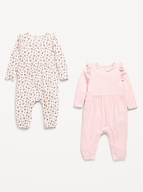 Image number 3 showing, Printed Long-Sleeve Ruffle-Trim One-Piece 2-Pack for Baby