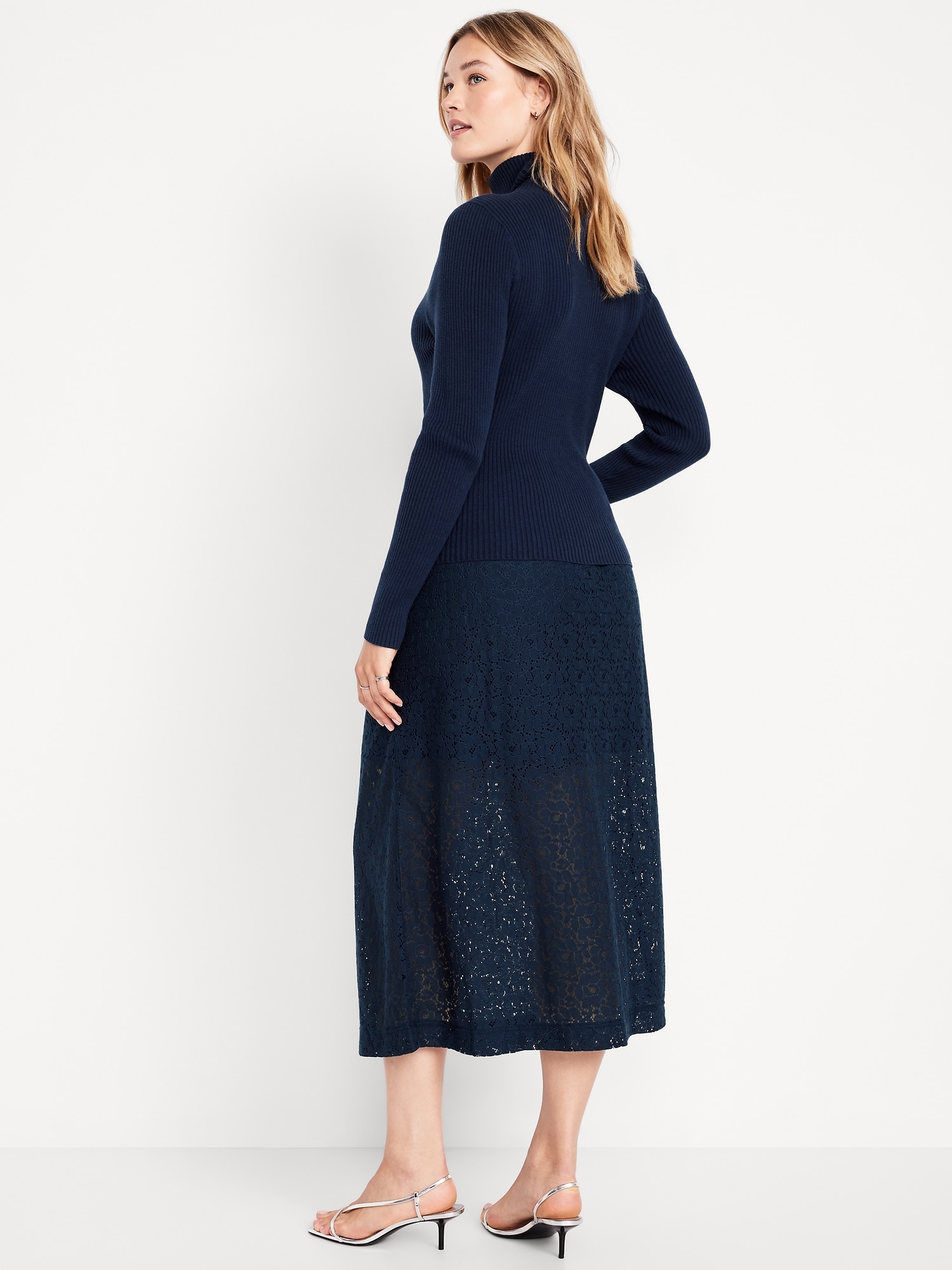 High-Waisted Lace Midi Skirt