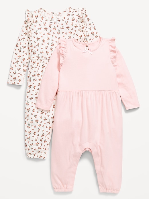 Image number 1 showing, Printed Long-Sleeve Ruffle-Trim One-Piece 2-Pack for Baby
