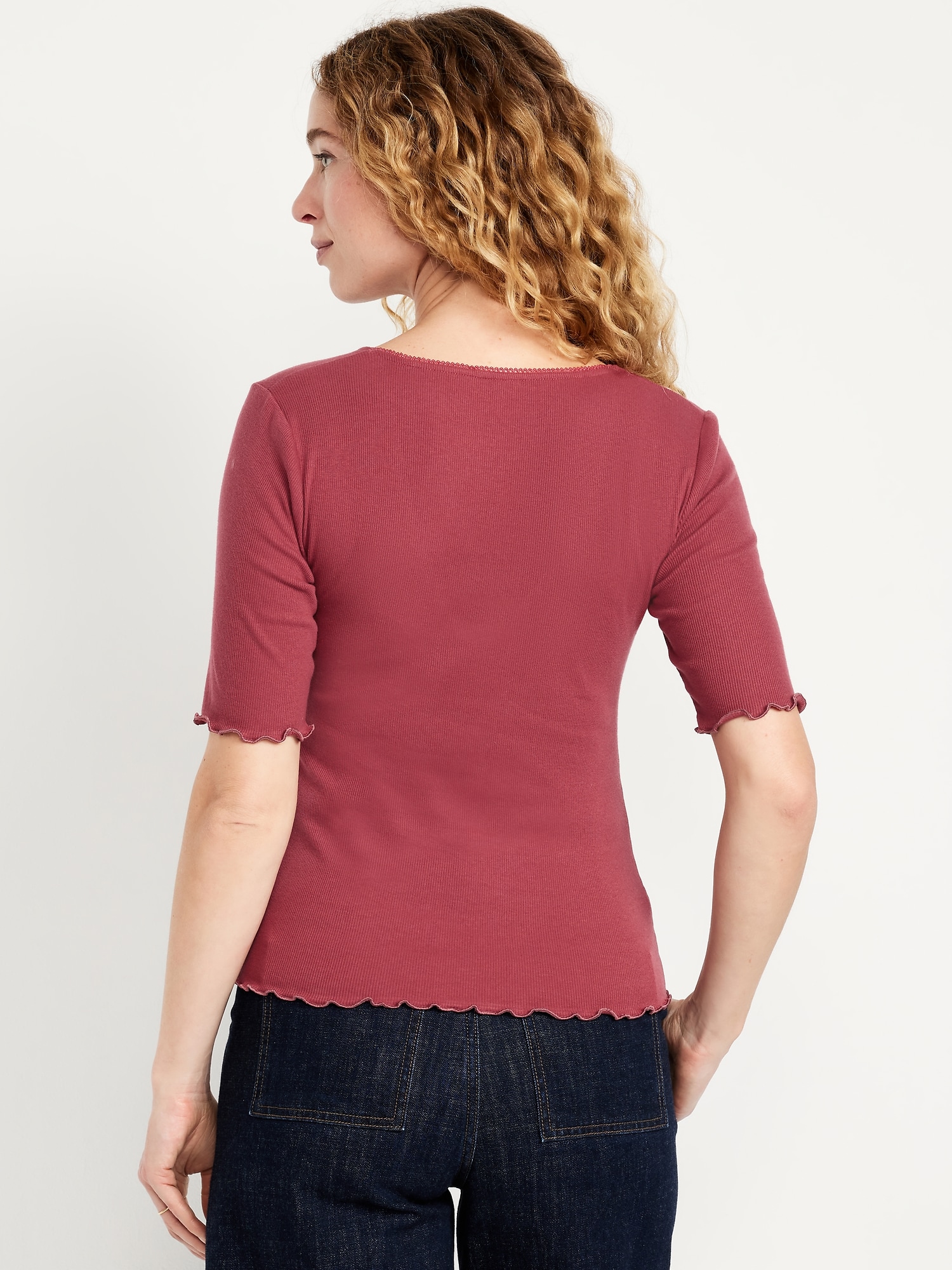 Ruffle-Trim Ribbed Top
