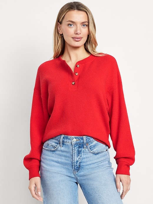 Image number 1 showing, Oversized Cozy Waffle Henley Top