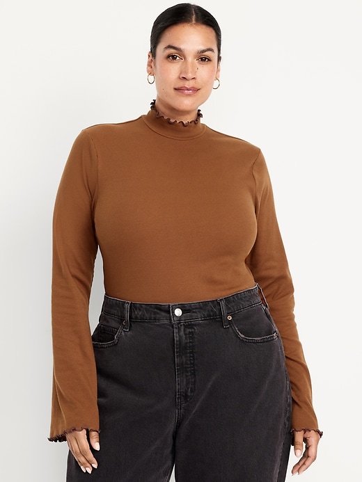Image number 6 showing, Mock-Neck Lettuce-Edge Rib Top