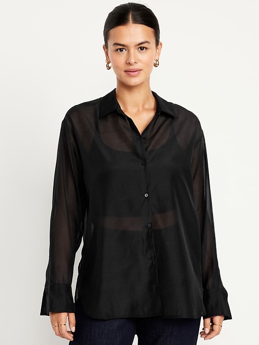 Image number 5 showing, Loose Button-Down Organza Tunic Shirt