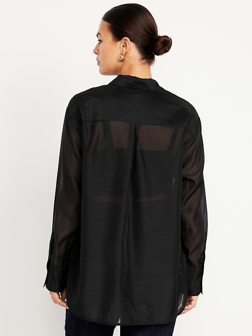 Image number 6 showing, Loose Button-Down Organza Tunic Shirt
