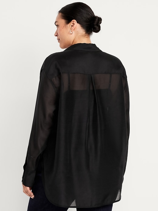 Image number 8 showing, Loose Button-Down Organza Tunic Shirt