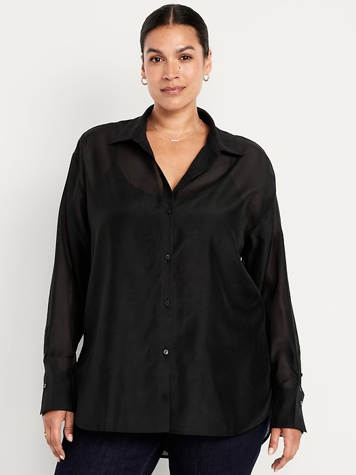 Image number 7 showing, Loose Button-Down Organza Tunic Shirt