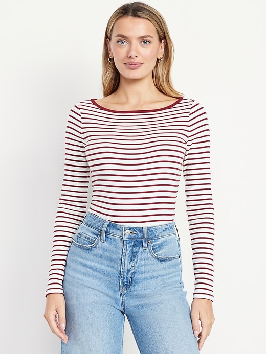 Image number 1 showing, Snug Long-Sleeve Boat-Neck T-Shirt