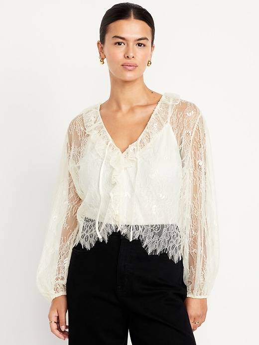 Image number 5 showing, Long-Sleeve Lace V-Neck Top