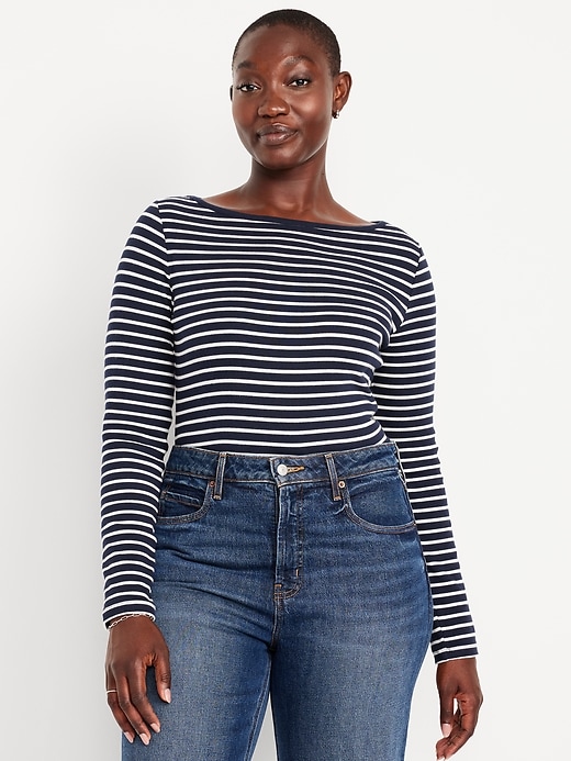 Image number 4 showing, Snug Long-Sleeve Boat-Neck T-Shirt