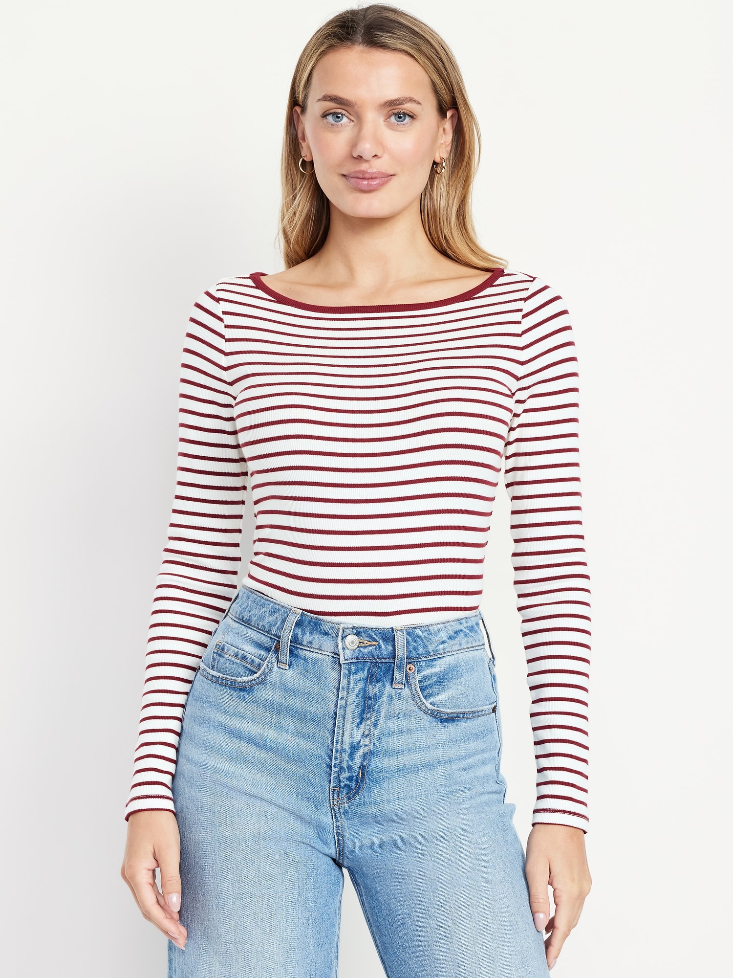 Snug Long-Sleeve Boat-Neck T-Shirt