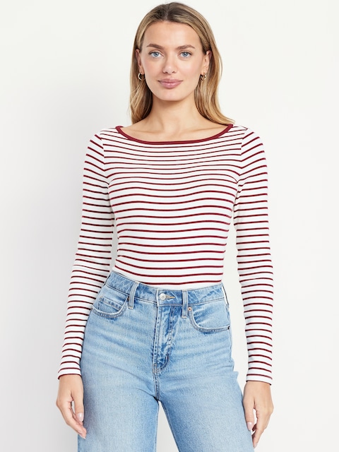 Snug Long-Sleeve Boat-Neck T-Shirt