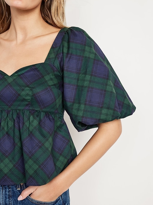 Image number 4 showing, Puff-Sleeve Plaid Peplum Top
