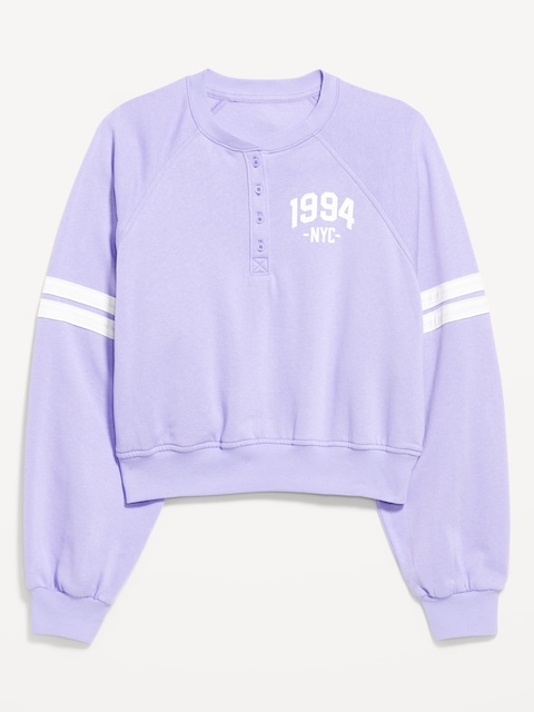SoComfy Oversized Button-Front Graphic Sweatshirt - Lavender Haven