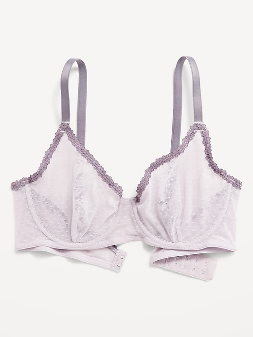 Image number 1 showing, Lace-Trim Mesh-Dot Balconette Bra
