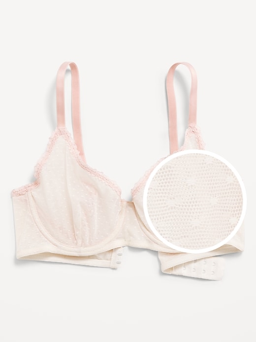 Image number 3 showing, Lace-Trim Mesh-Dot Balconette Bra