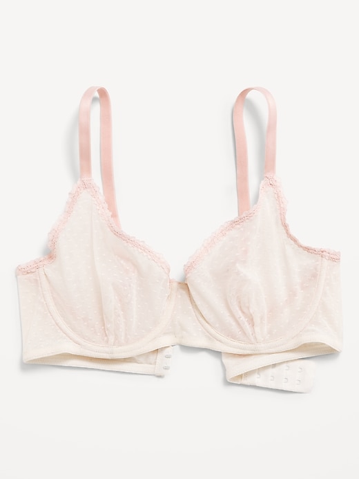 Image number 1 showing, Lace-Trim Mesh-Dot Balconette Bra