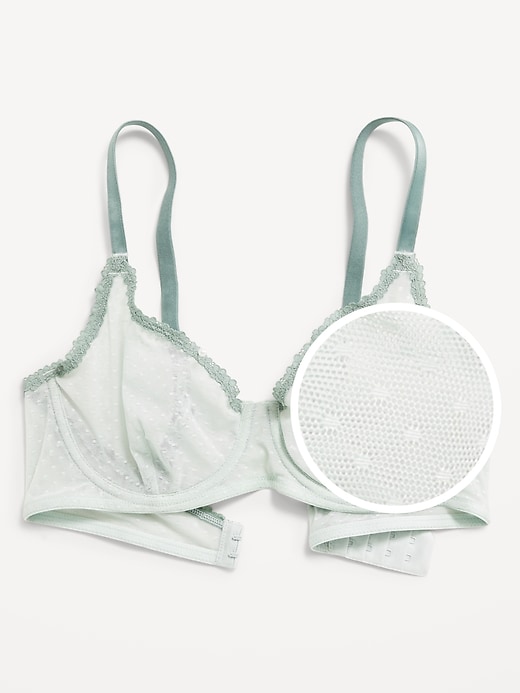 Image number 3 showing, Lace-Trim Mesh-Dot Balconette Bra