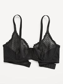 Image number 1 showing, Lace-Trim Mesh-Dot Balconette Bra