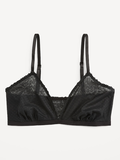 Lace-Trim Dot-Mesh Bralette - Black Jack