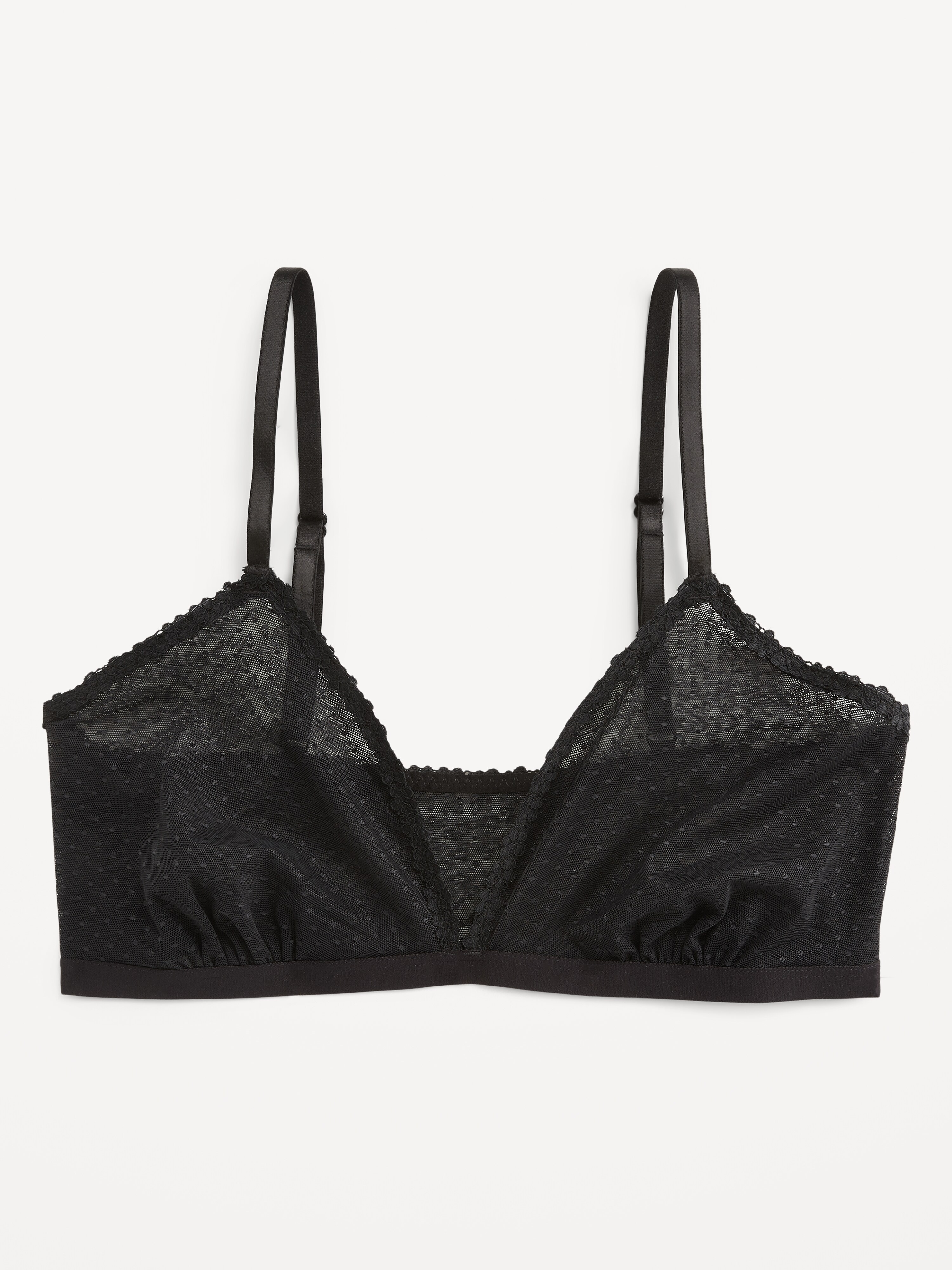 Lace-Trim Dot-Mesh Bralette