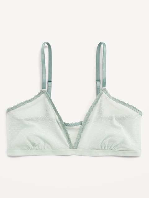 Lace-Trim Dot-Mesh Bralette - Seafoam