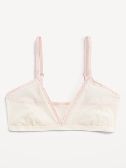 Lace-Trim Dot-Mesh Bralette - Sea Salt