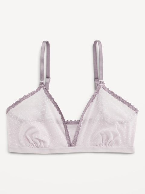 Lace-Trim Dot-Mesh Bralette - Lilac Mist