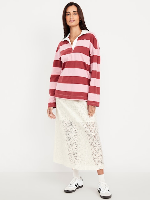 High-Waisted Lace Midi Skirt - Sea Salt