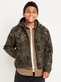 Image number 1 showing, Printed Hooded Canvas Jacket for Boys