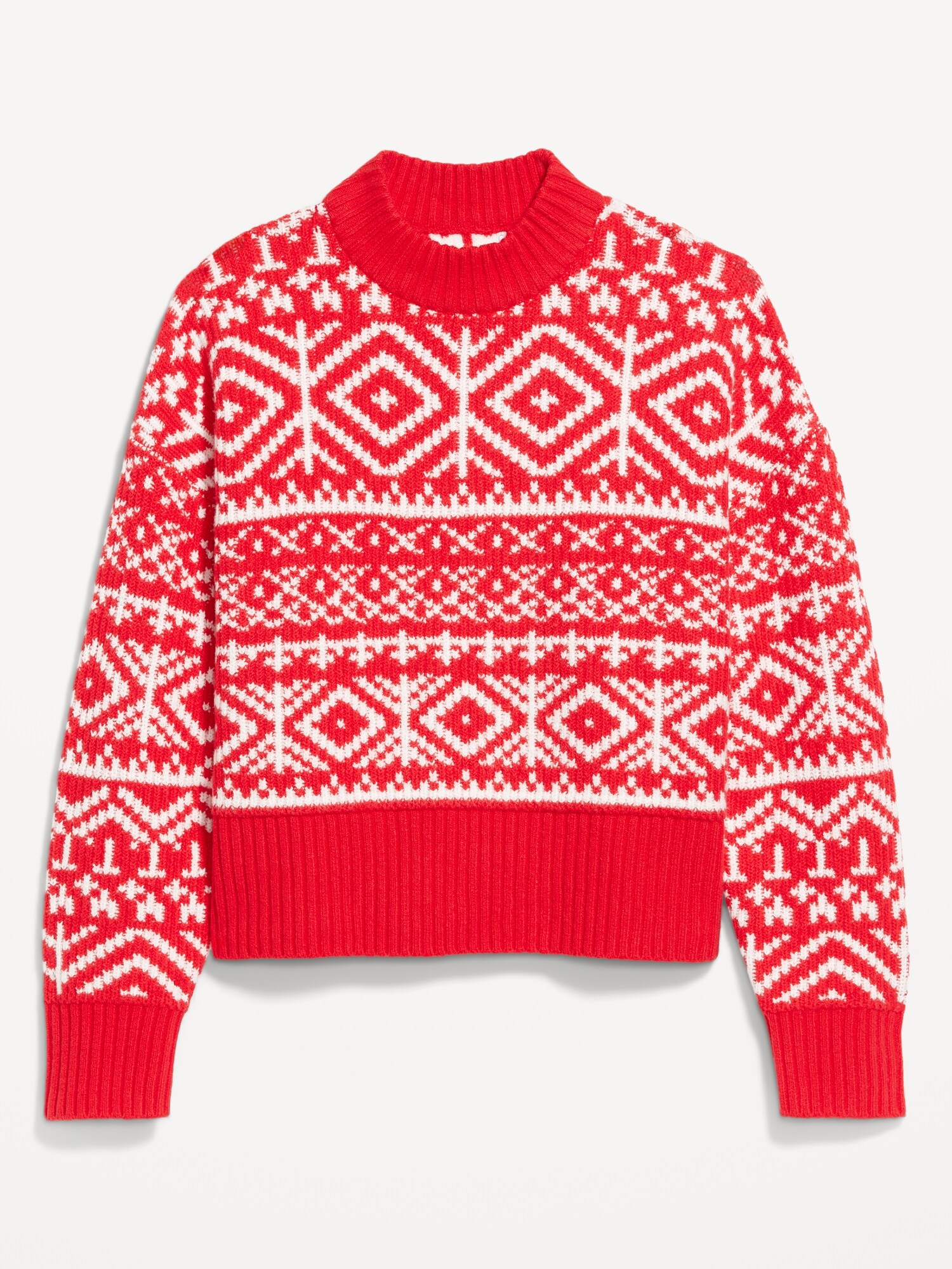 Женский свитер Old Navy SoSoft Mock-Neck Fair Isle, цвет: Красный — фото 4