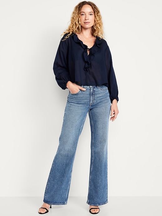 Image number 1 showing, Mid-Rise Loose Boot-Cut Jeans
