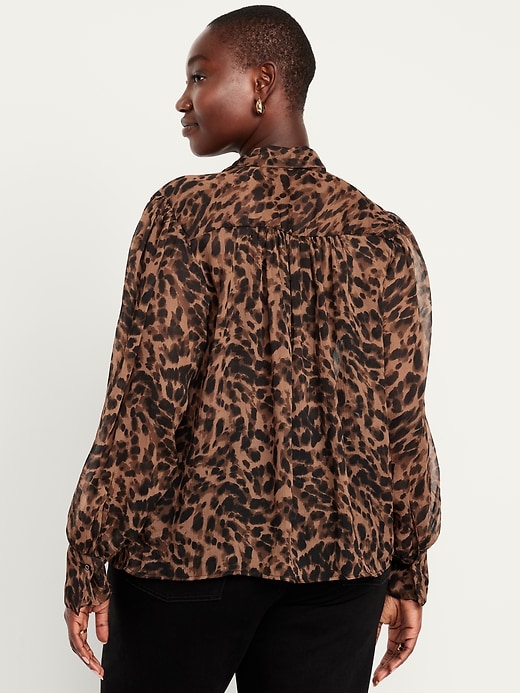 Image number 5 showing, Long-Sleeve Tie-Neck Chiffon Top