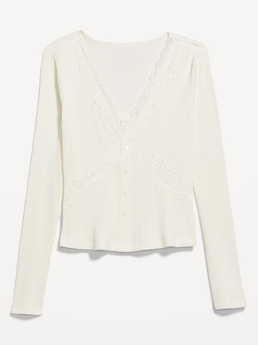 Image number 5 showing, Lace-Trim V-Neck Ribbed Top
