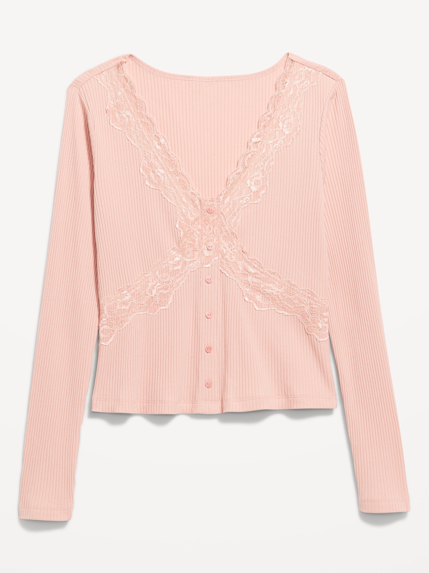 Lace-Trim V-Neck Ribbed Top