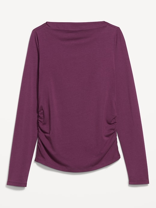 Image number 4 showing, Long-Sleeve Slit-Neck Ruched Top