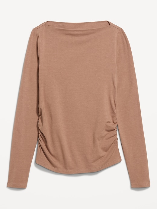 Image number 4 showing, Long-Sleeve Slit-Neck Ruched Top