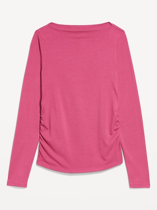 Image number 4 showing, Long-Sleeve Slit-Neck Ruched Top