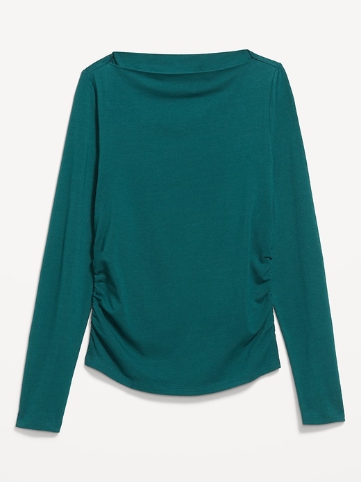 Image number 4 showing, Long-Sleeve Slit-Neck Ruched Top