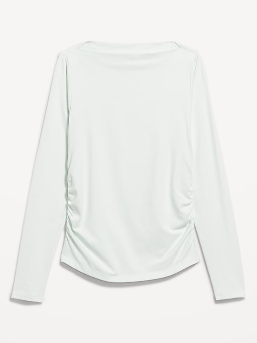 Image number 4 showing, Long-Sleeve Slit-Neck Ruched Top