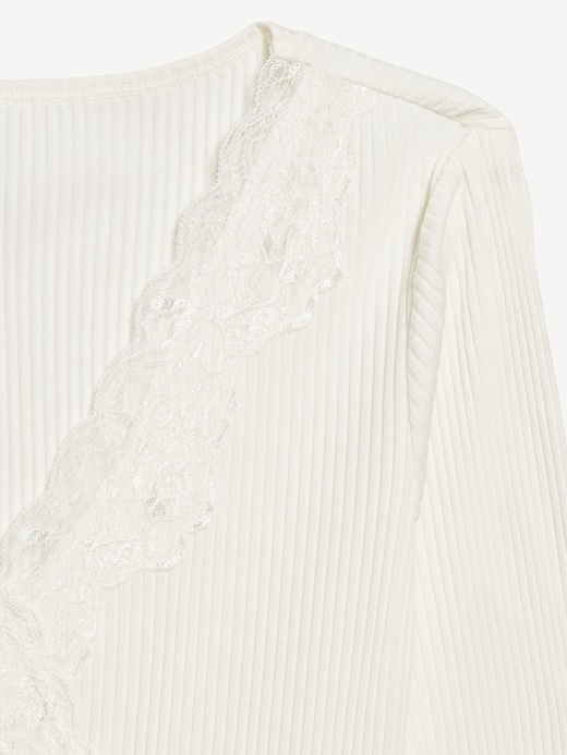 Image number 4 showing, Lace-Trim V-Neck Ribbed Top