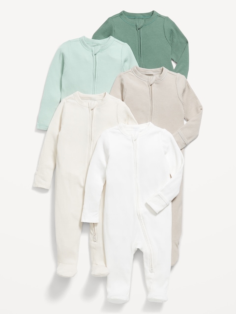 2-Way-Zip Sleep & Play Footed One-Piece 5-Pack for Baby - Aloe Vera