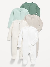 Image number 1 showing, 2-Way-Zip Sleep & Play Footed One-Piece 5-Pack for Baby