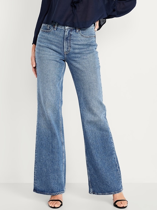 Image number 2 showing, Mid-Rise Loose Boot-Cut Jeans