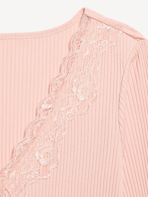 Image number 4 showing, Lace-Trim V-Neck Ribbed Top