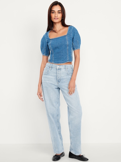 Mid-Rise Slouchy Straight Jeans - Light Wash