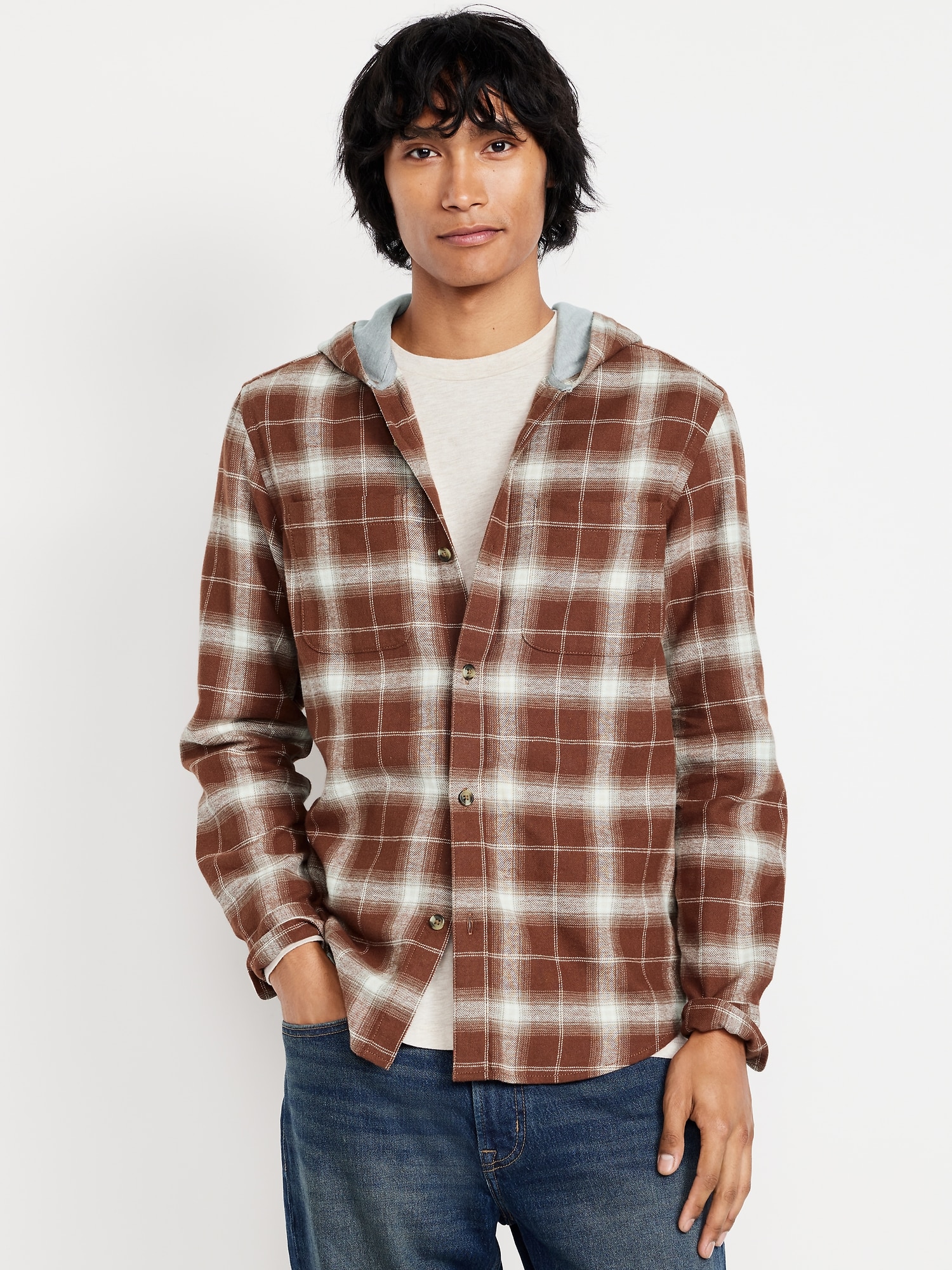 Hooded Plaid Flannel Shirt